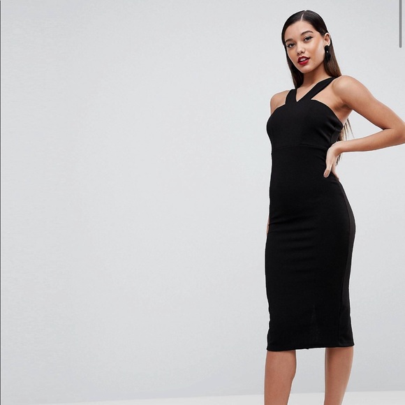 cross neck black dress